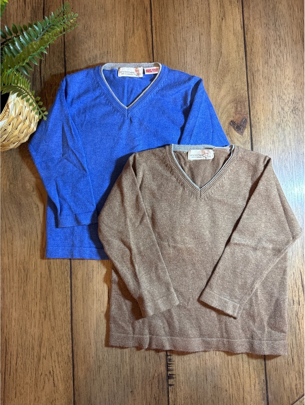 Zara Knitwear Boys V-Neck Sweater Bundle Blue & Brown 12–18 Months (82 cm)